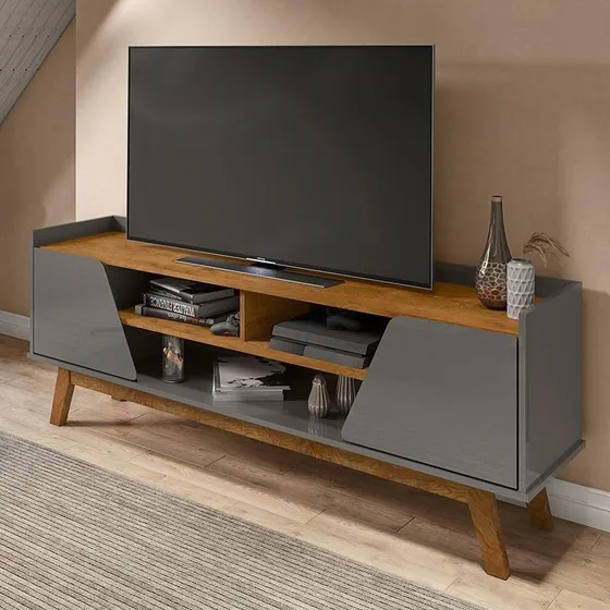 Rack Para Tv Até 65 Polegadas Turim 2 Portas 1 Prateleira Cor Titanium/Naturale
