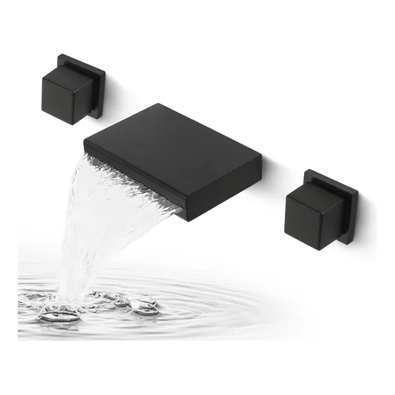 Grifo Baño Para Montaje Pared Cascada 2 Manija Negro Mate