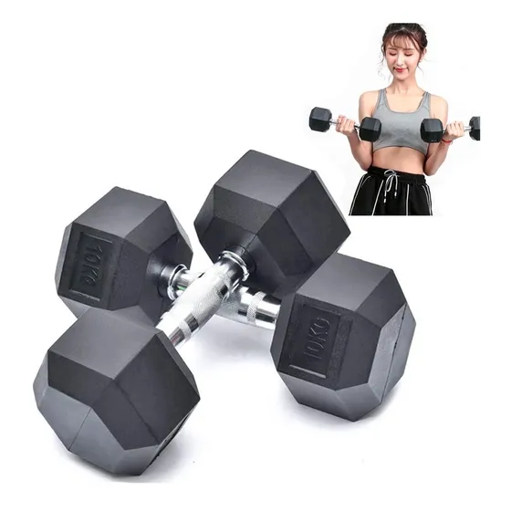 Mancuernas Pesas 10kg Encauchetadas Hexagonales Fitness Gym 