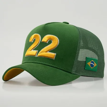 Boné 22 Patriota Brasil Bordado Trucker Aba Curva Bolsonaro Verde Un Bordado Frontal