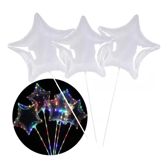 10 Globos Estrella Transparente Luminoso Varita Portaglobo L