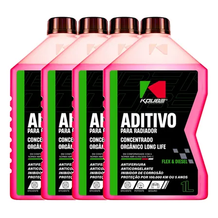 Kit 4 Aditivo Radiado Concentrado Orgânico Long Life Rosa 1l
