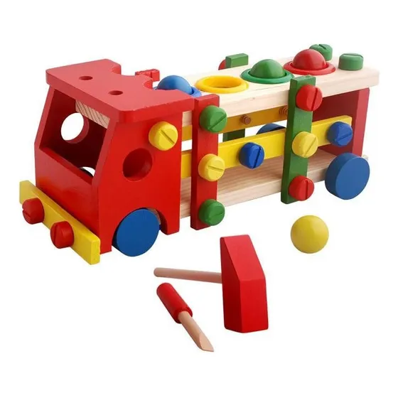 Camion Didactico Armable Con Golpeador De Figuras. Personaje Bombero