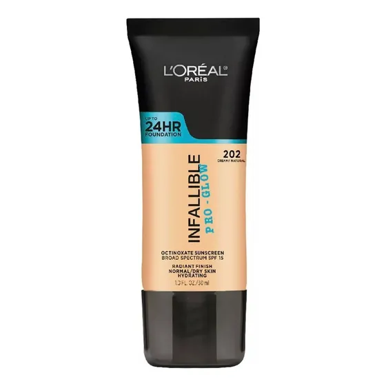 Base de maquillaje líquida L'Oréal Paris Infallibe Pro - Glow Infallible pro glow Base De Maquillaje L'oréal Paris Infallible 24h Pro-glow 30ml Tono 205 tono 202 creamy natural - 30mL