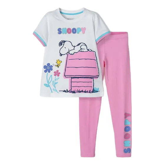 Conjunto De Snoopy Blanco Y Rosado Con Leggins Para Niña