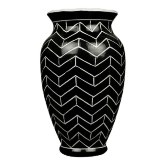 Vaso Chevron Em Cerâmica Dolomita Acabamento Tipo Glaze