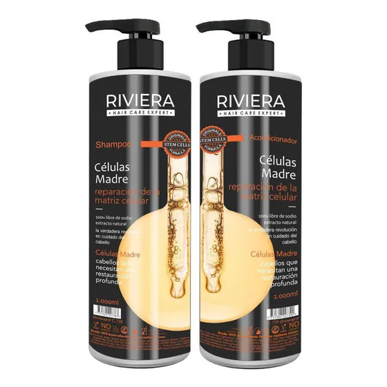 Shampoo Sin Sal Riviera Células Madres 1l + Acond Sin Sal 1l