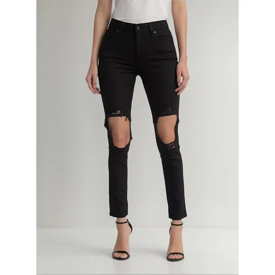 Jeans Levis Dama 721 Tiro Alto Skinny Negro Modelo Roturas