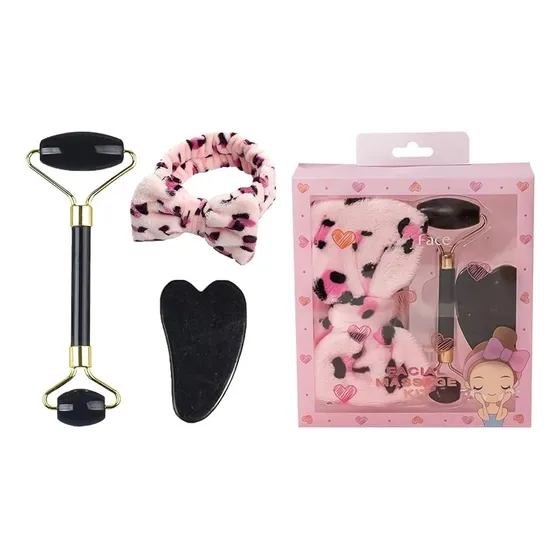 Kit De Skincare Rodillo Facial Guasha Y Bandana