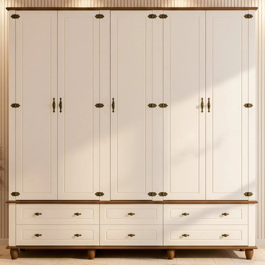 Guarda-roupa 5 Portas 6 Gavetas Com Tampo Bases E Pés Ejwt Off White Guarda-roupa 5 Portas 6 Gavetas Com Tampo Bases E Pés Ejwt Off White