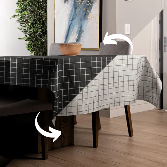 Toalha De Mesa Dupla Face Preto E Branco Grid 2,50 X 2,50