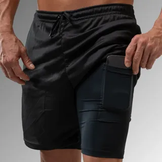 Short 2 Em 1 Masculino Respirável Compressão Bolso Celular