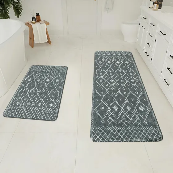Uphome Juego 2 Alfombra Baño Geometrica Bohemia Lavable Para
