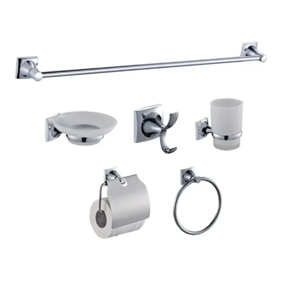 Set Accesorios Baño Ducha 6 Pzs Metal Cromado Base Cuadrada