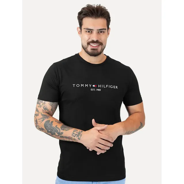 Camiseta Tommy Hilfiger Masculina Logo Tee Preta