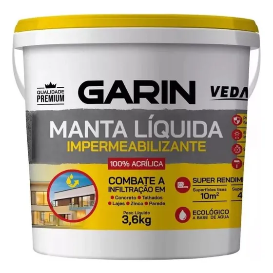 Manta Líquida impermeabilizante Garin 3,6kg Ultra Resistente Contra Umidade Infiltracao Laje Parede