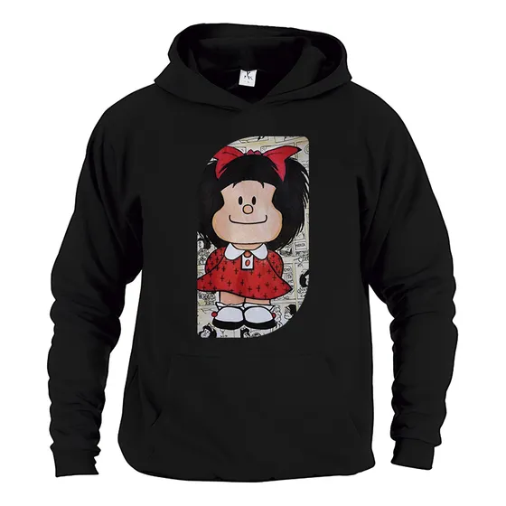 Sudadera Negra Capucha Unisex  Mafalda Ad858