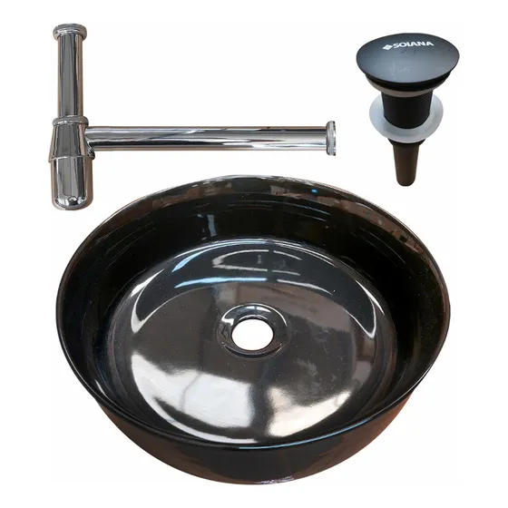 Solana Ovalin Mamba AB9011B+F16/BLACK paquete lavabo cerámico de 36cm con grifo de acero contra push con rebosadero cespol níquel para tocador de baño Silver Satinado