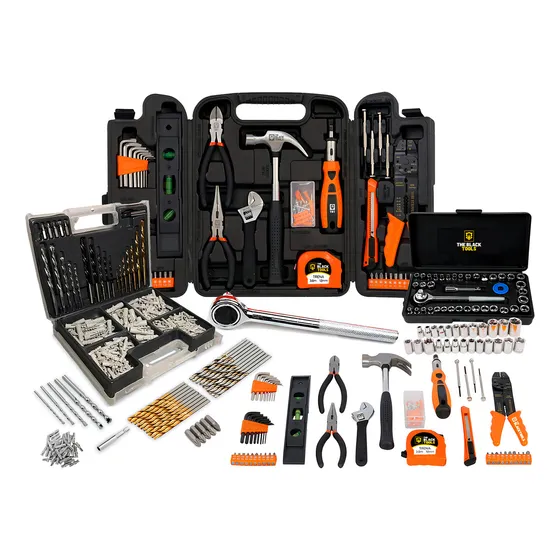 Kit Jogo De Ferramentas 129 Peças Com Jogo De 40 Soquetes Chaves E Kit 300 Peças Brocas E Buchas The Black Tools