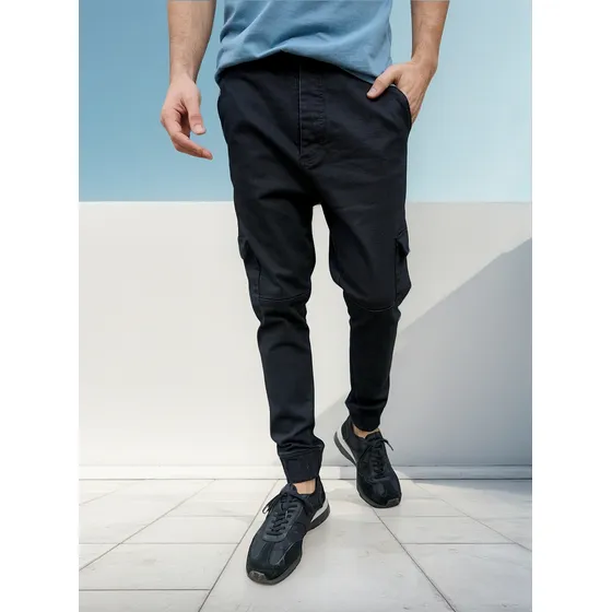 Jean Cargo Negro Hombre Cara Cruz Jeans Liso