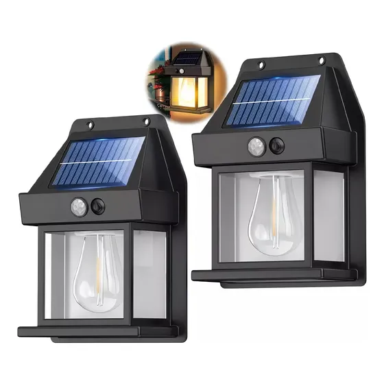 2 Farol Solar De Pared Sensor Movimiento Luz Cálida Exterior