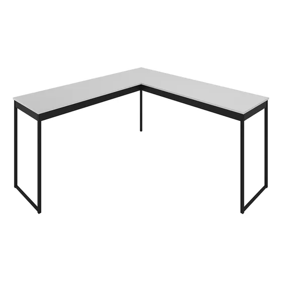 Mesa Em L Meslmagn De Canto Nórdico Moderno Com Estrutura Em Ferro E Tampo De Madeira Cor Branco Com Preto