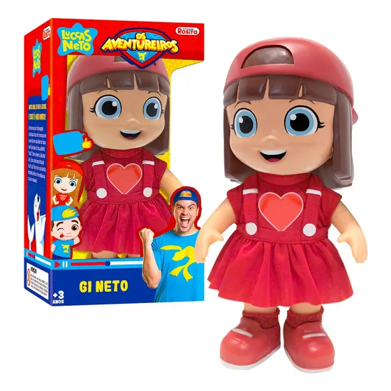 Boneca Gi Aventureira Vermelha Lucas Neto Rosita 27cm Gigi Youtuber Vinil Menina Menino Infantil Criança