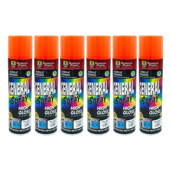 6 Pz - Pintura General Paint A2702 Naranja Fluorescente