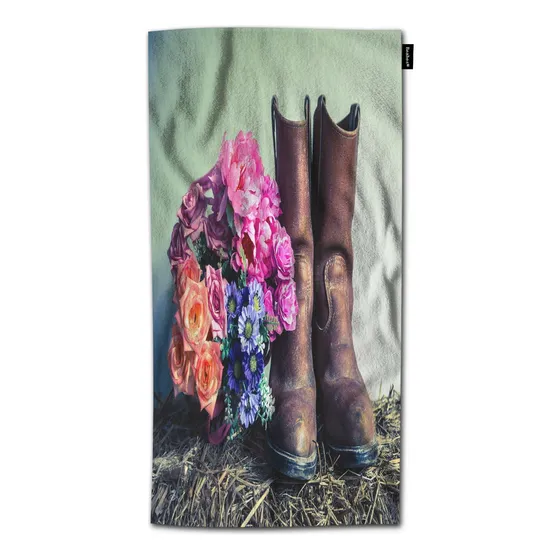 Beabe Bota Vaquera Toalla Mano Retro Flor Pajita Para Casa X