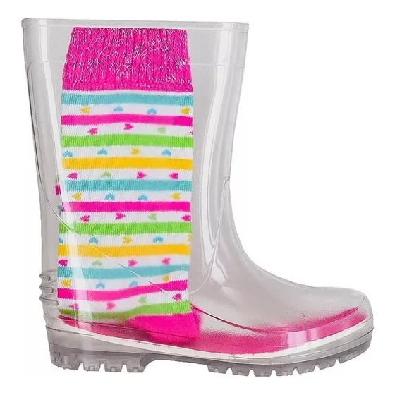 Bota Menina Galocha Moda Infantil Transparente + Meia Luelua