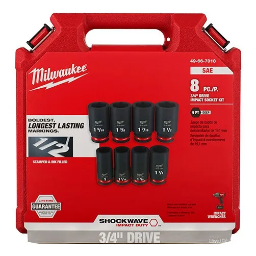 Juego De Dados De Impacto Largos 8pzs 3/4 Milwaukee Sae