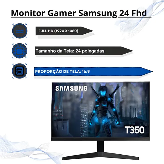 Monitor Samsung F24t350fhl 24 Full Hd Gamer Preto 127/220v