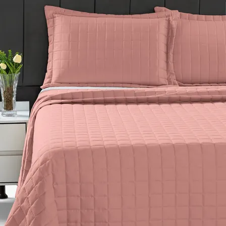 Kit Cobre Leito Colcha Casal 400 Fios Hipercal Premium Rosa Lisa