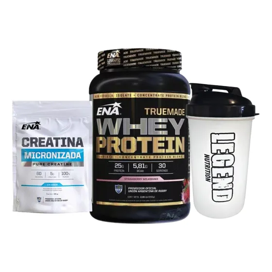 Suplemento En Polvo Ena Sport True Made Proteina Frutilla 930g Creatina 300g Vaso Legend 600ml
