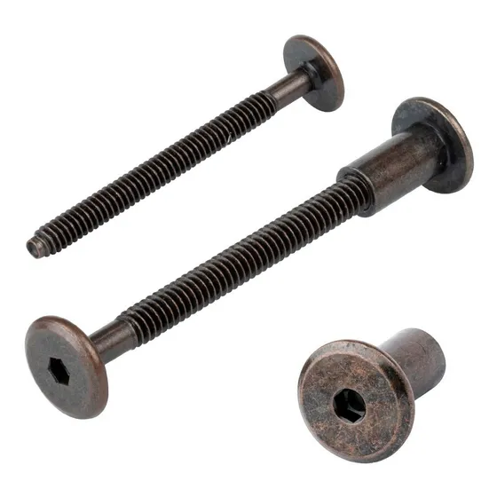 Tornillo Conector Tuerca Union Muebles Bronce 7cm 1/4 100pzs
