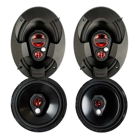 Kit Alto Falante Bomber KFBBR-250 Facil 6 + Triaxial Quadriaxial 6x9 Cor Cinza