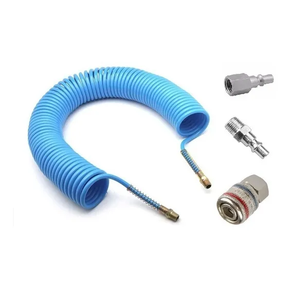 Kit Mangueira Espiral Azul 15 Mts Rosca 1/4 Macho E Conexões