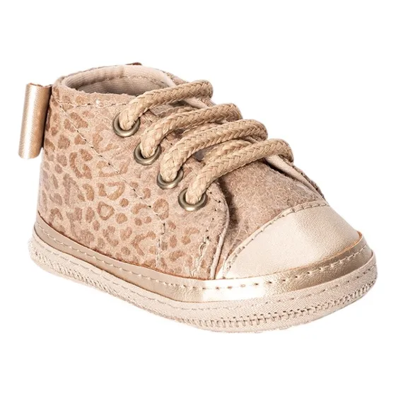 Zapatilla Botita Beba No Caminante Beige Y Dorado Gorditoo 