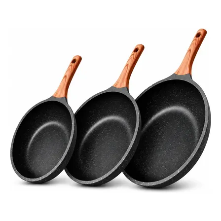 Panela Frigideira Cerâmica Kit 3 Peças Antiaderente Indução Cinza