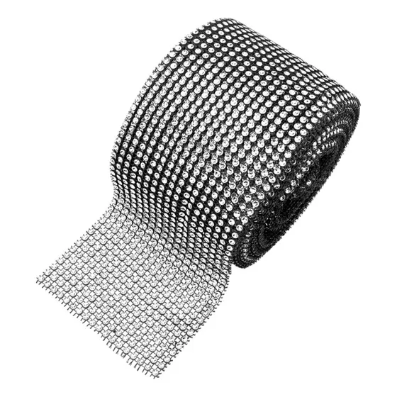 Metro Falso Strass Negro 18 Lineas Tortas Costura X10 Yardas