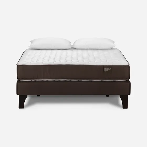 Cama Europea Rosen Ergo T New 2 Plazas + Almohadas Light Color Marrón oscuro