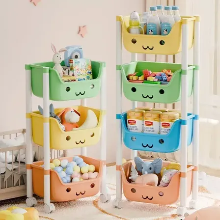 Organizador De Brinquedos Carrinho 3 Prateleiras Colorido Verde -amarelo-azul