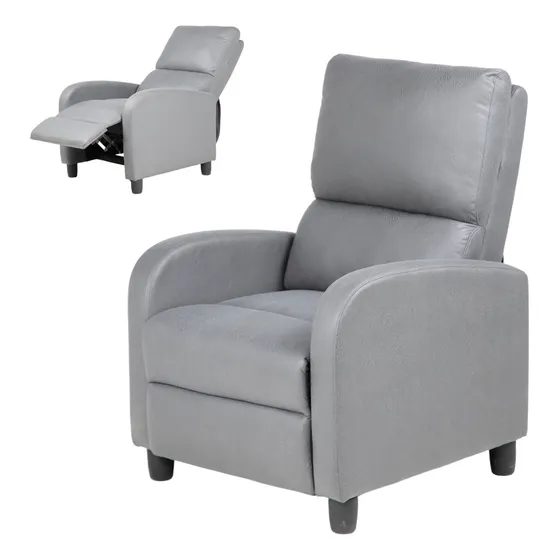 Sillon Reclinable Reposet Sofa Individual Moderno Estructura De Madera Mecanismo De Metal Relleno Espuma Hasta 150 Kg Para Sala Habitación Gris
