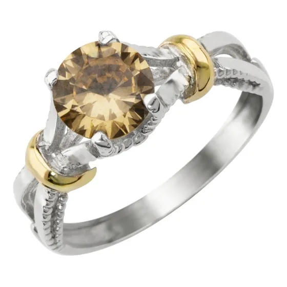 Anillo Solitario Plata Y Oro Piedra Central Mujer Compromiso