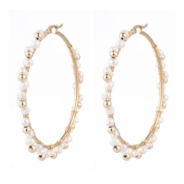 Zarcillo Aretes Con Perlas Naturales Acero Inoxidable Dorado