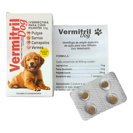 Vermitril Filhotes Anti Pulgas Carrapatos 4 Comp Mastigaveis Cor Branco