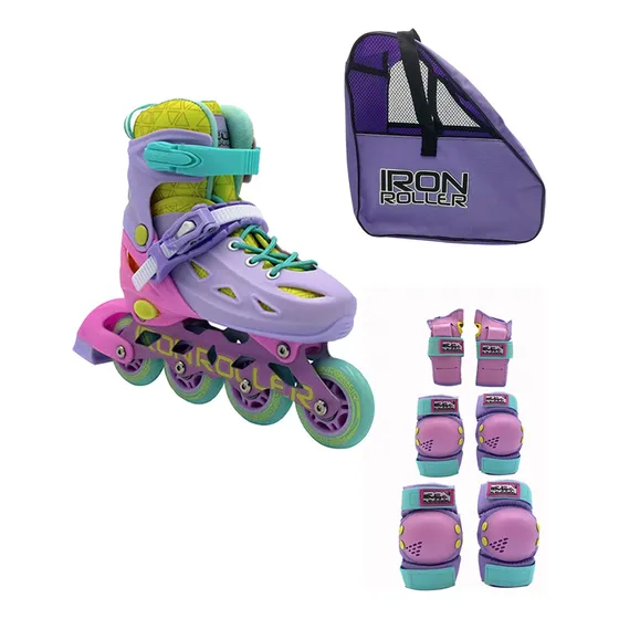 Combo De Patines Ajustables Protecciones Y Bolsa Rainbow Ir Ch 17-20mx Multicolor