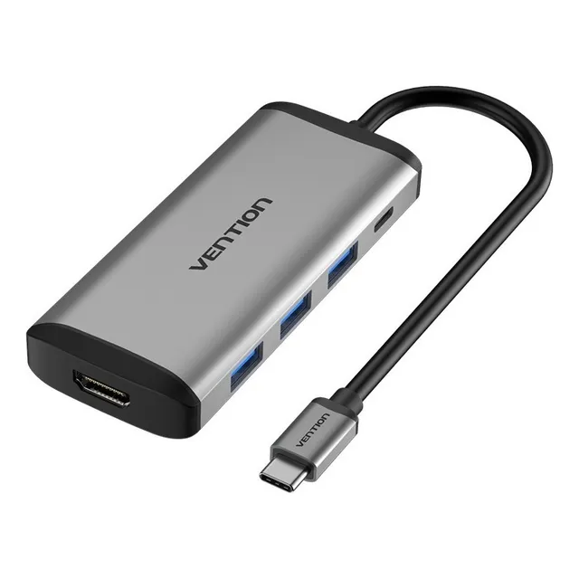 Hub multipuerto Vention CNBHB 5 en 1 usb power delivery 100w carcasa aluminio premium para mouse tecladonotebook
