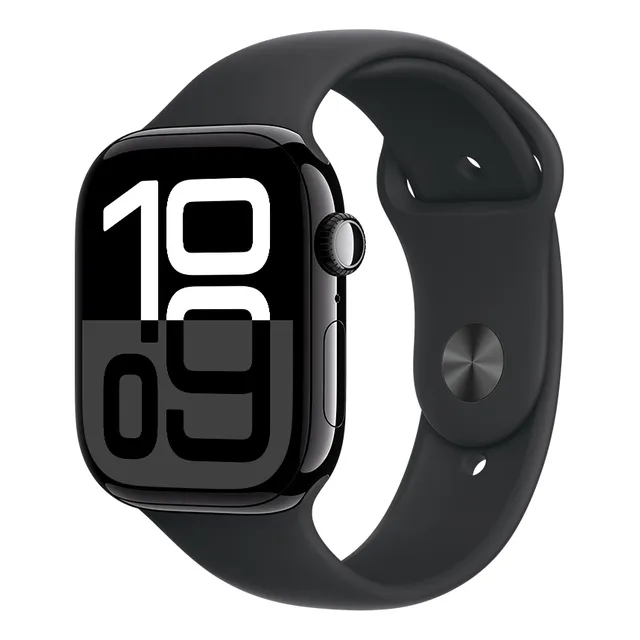 Apple Watch Series 10 GPS • Caja de aluminio negro azabache de 46 mm • Correa deportiva negra - M/L
