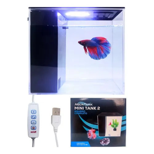 Aquário Sunsun YA-02 6L Curvo com LED Bomba Filtro Rosa para Betta